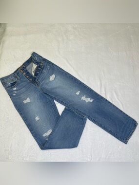 Point Sur by J.Crew Slouchy Boyfriend Jeans Distressed Blue Size 26 Button Fly